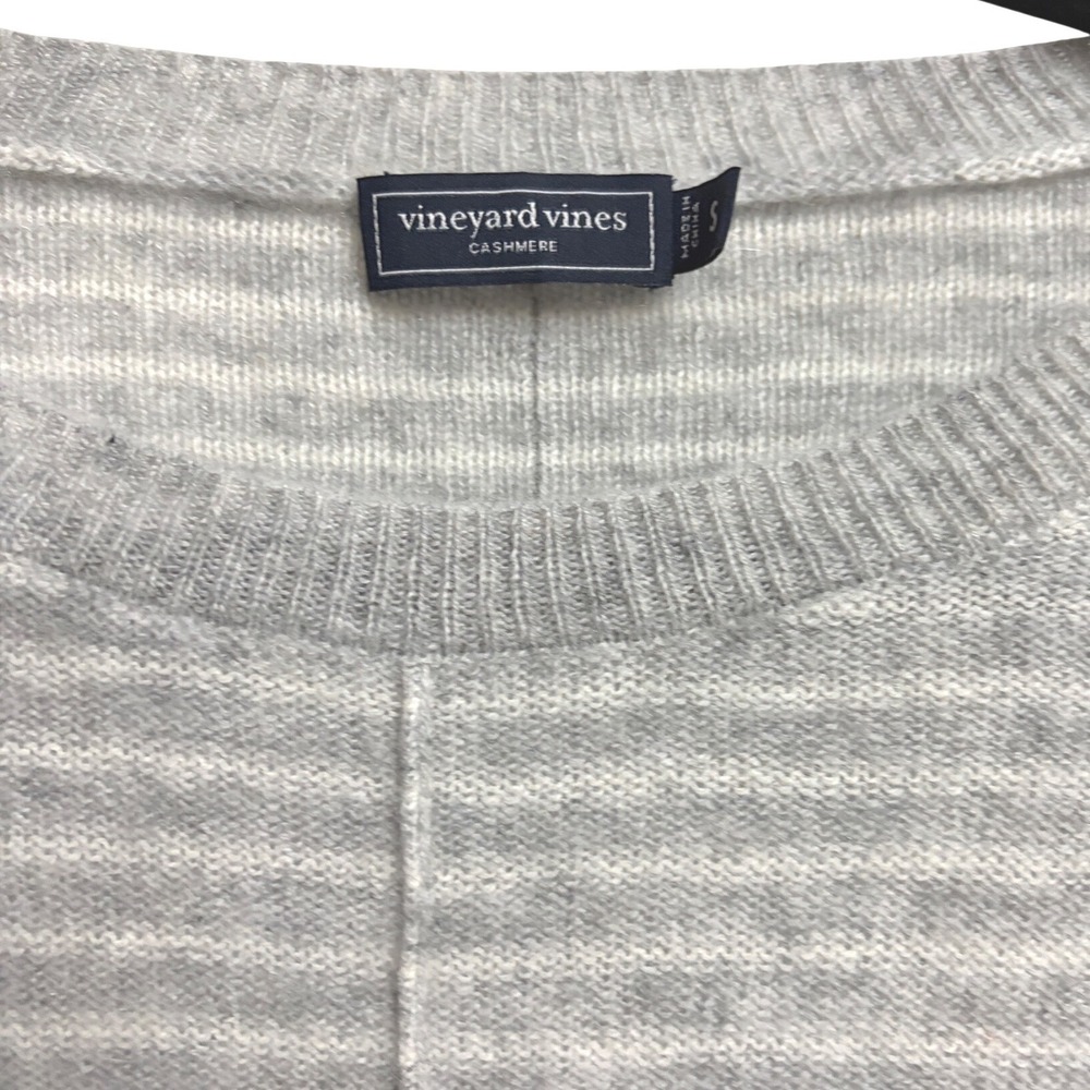 Vineyard Vines Seaspun Cashmere Striped Gray Heather Pullover Drop Shoulder S - Picture 6 of 9